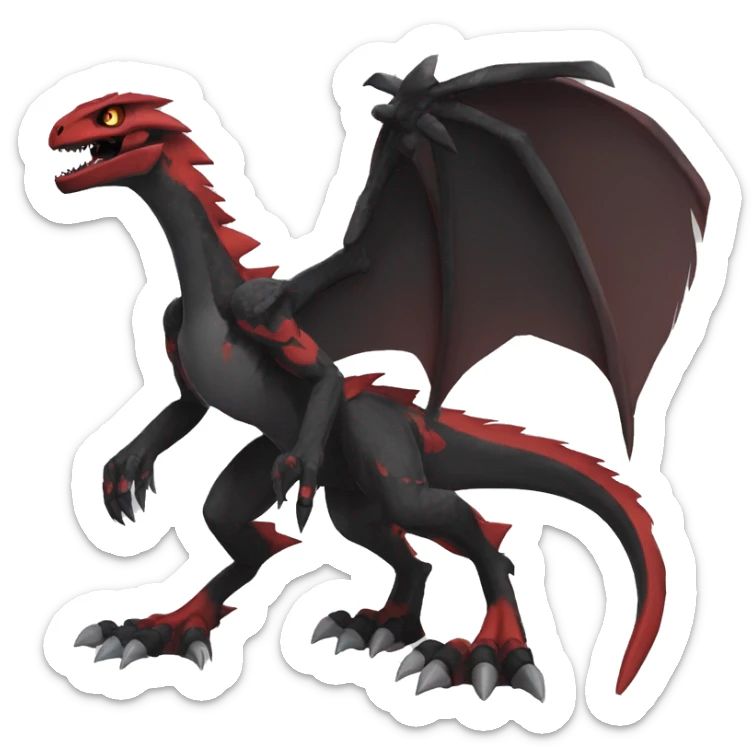  Cool Edgy Black Red Digimon-Fakemon-Guilmon-Velociraptor-Dragon full body sticker