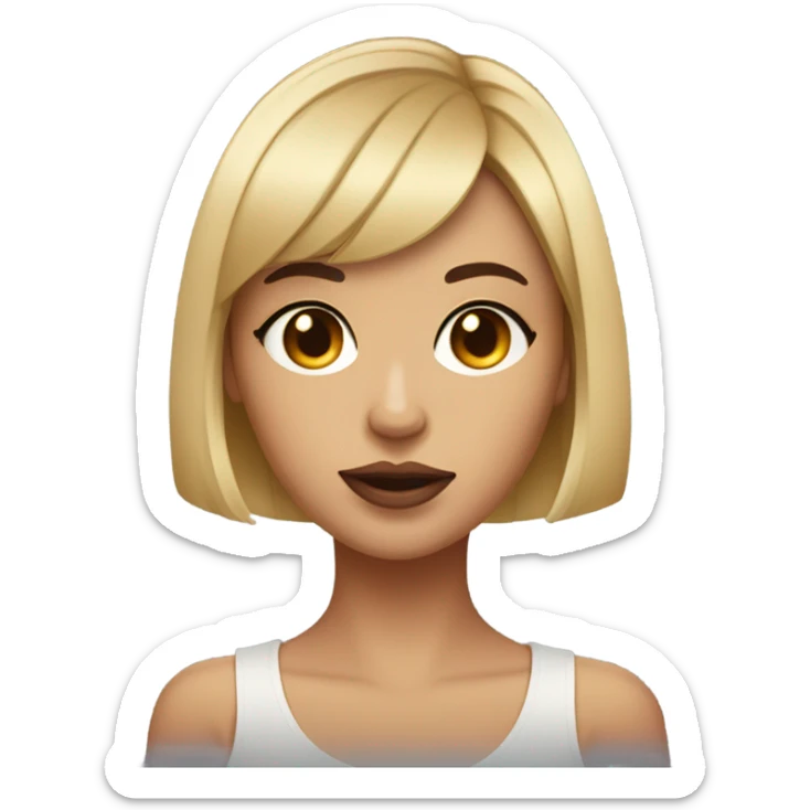 can i have a bitches looking emoji with a girl with lip filler and botoxed features side eying she also had a bob with bangs sticker