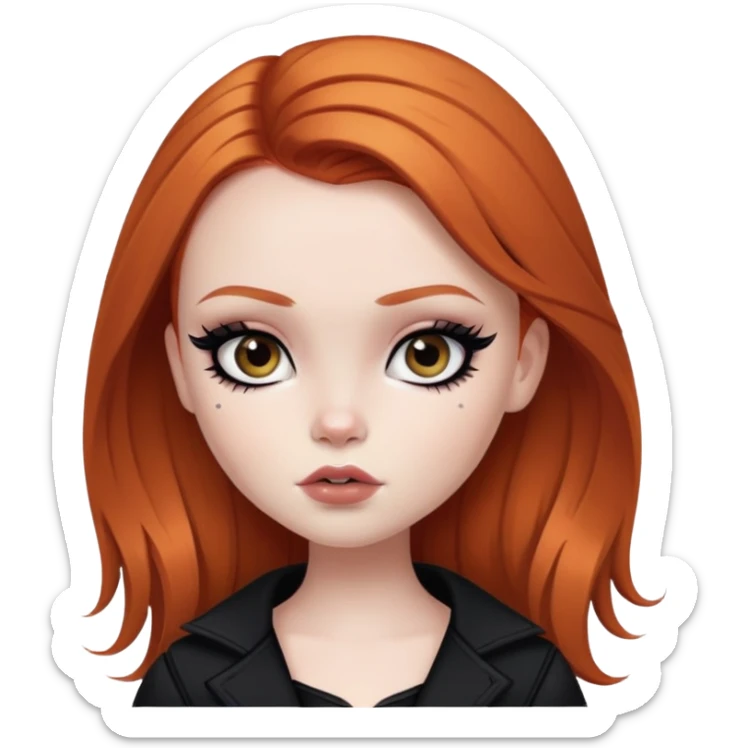 pretty bratz girl, ginger hair, dark brown eyes, black eyeliner, pale skin, alternative style, goth sticker