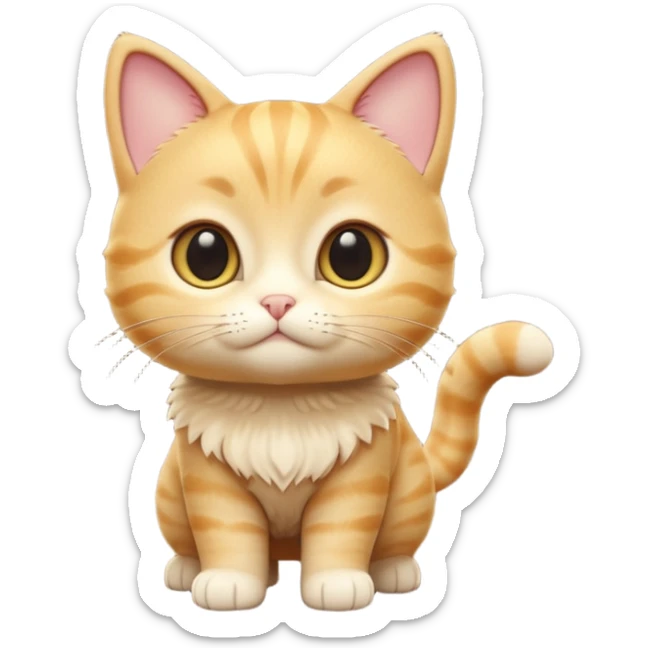A 3D cartoon golden tabby Munchkin cat with short legs, wide eyes, and warm fur pattern, cinematic lighting, Memoji-style rendering.. full body or half body. sticker