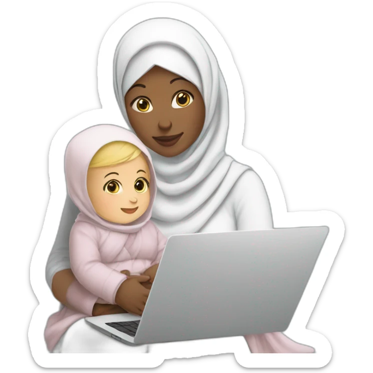 white-hijabi-woman-with-a-baby-boy-in-front-of-a-laptop sticker