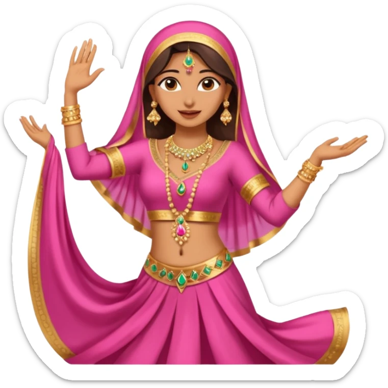 Indian women with golden jewelry and rose colored dress dancing an Arab dance  sticker