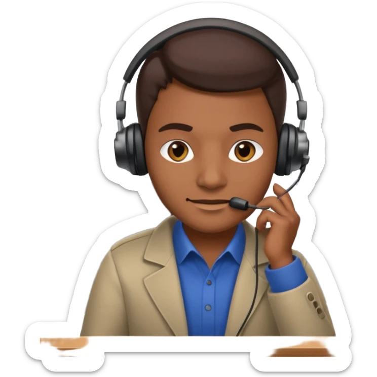 mean looking phone scammer in sketchy call center from pakistan with smirk and brown skin sticker