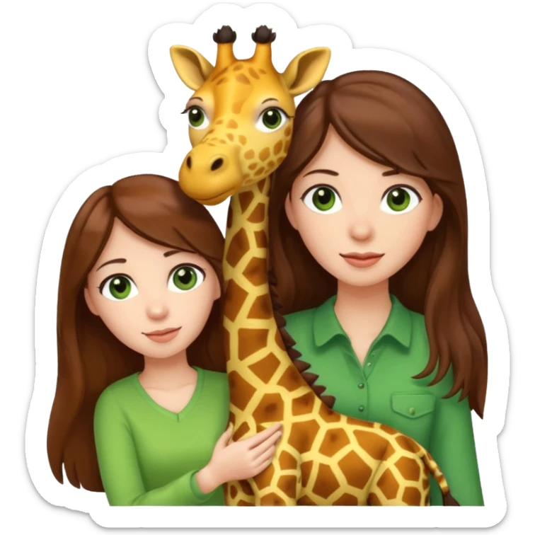 woman with long brown hair green eyes girl emoji pulling up a giraffe plushie sticker