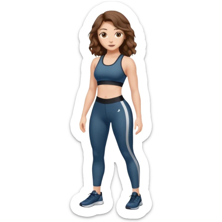 Girl with brown wavy hair, dream body ( small waist, wild hips and big glute) in gym suit  sticker