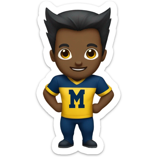 A cute wolverine wearing a blue and yellow University of Michigan shirt sticker