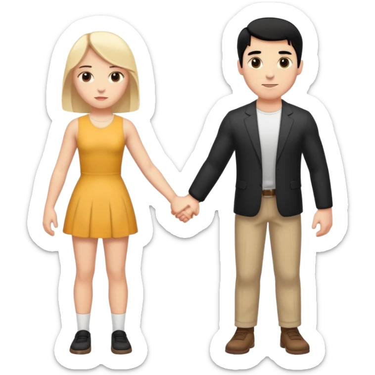 Buff and Tall white man with black hair and shorter white girl with medium blonde hair holding hands sticker