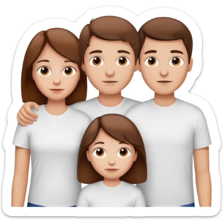 boy with brown hair in white T-shirt,with mom, dad and twin sisters sticker