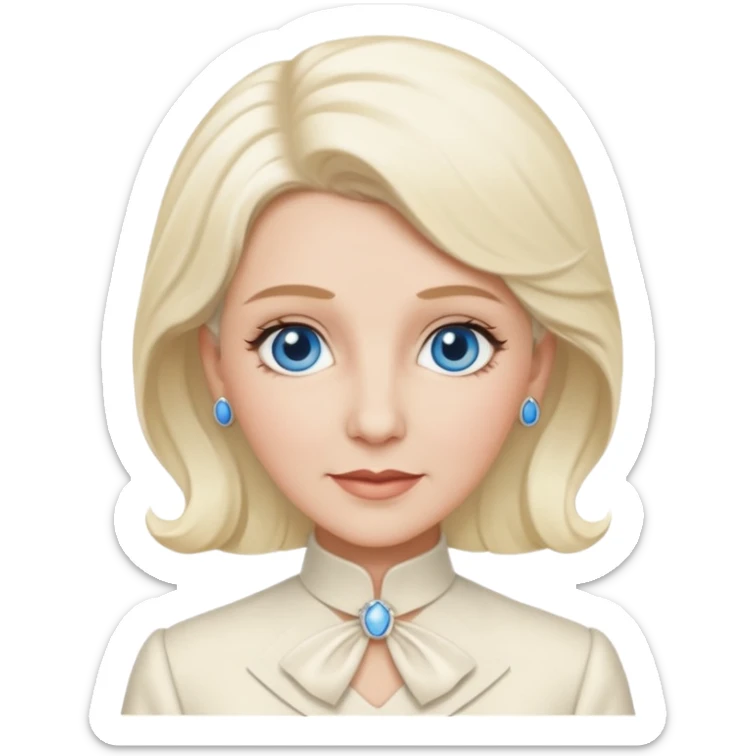 Patty Andrews from The Andrews Sisters with blue eyes, platinum blonde hair, ivory outfit sticker