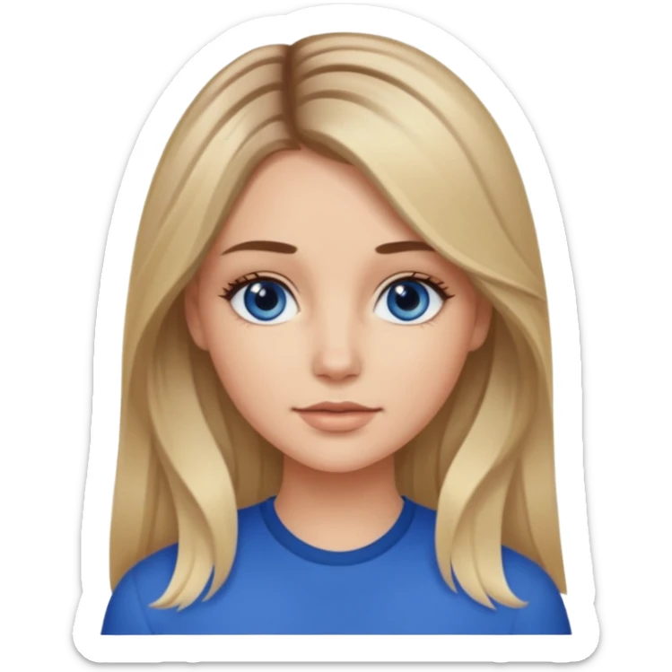 white girl long light brunette / blonder hair girl with darker roots in her hair middle part and dark blue eyes that's not really tan but not pale sticker