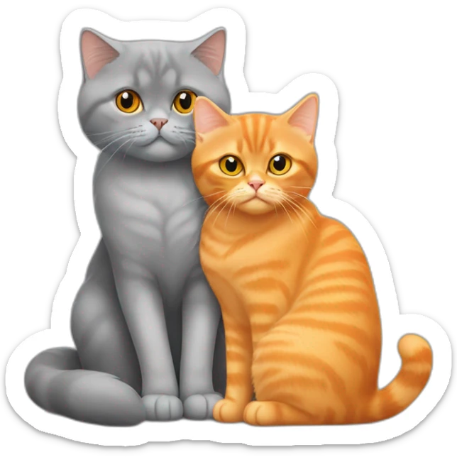 Orange persian young cat hugs the grey british shorthair cat sticker