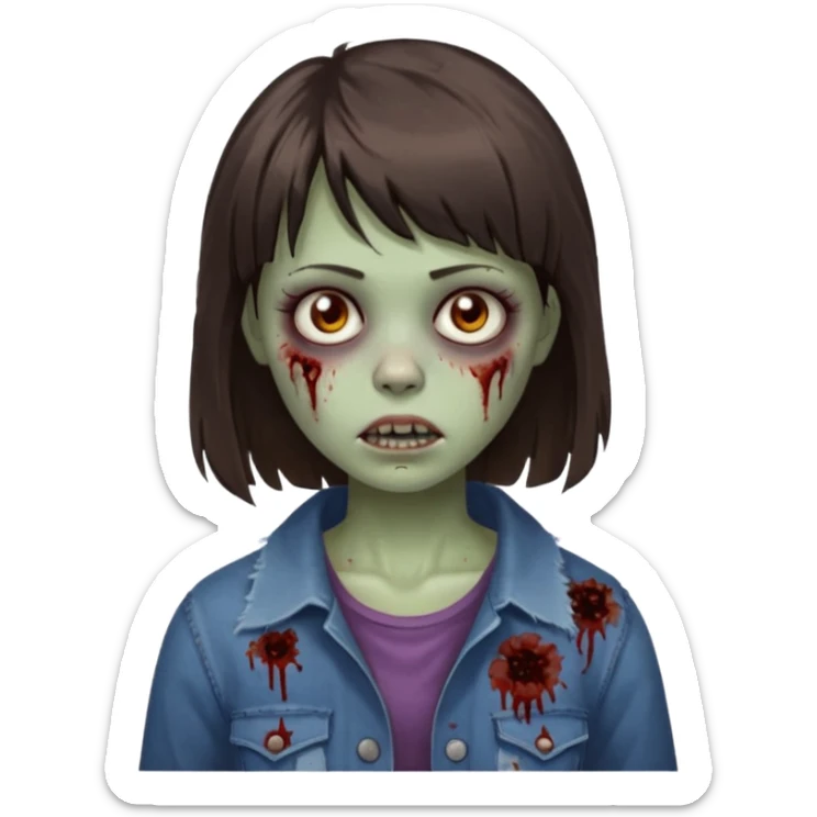 branca, olhos hazel, franjnha, pequenas sardas, cabelo castanho escuro, zoombie sticker