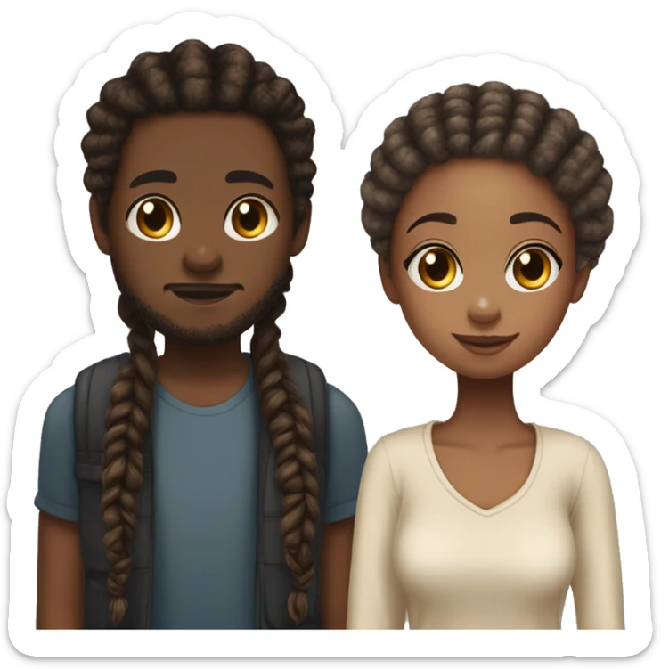 Realistic black girl with box braids and light skin boy with short curly hair and a short beard hugging sticker