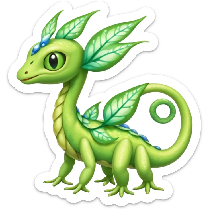 Sparkly White And Green Natural Flowery Colorful Grovyle-Caterpie-Celebi-Fakémon-hybrid-creature (full body)  sticker