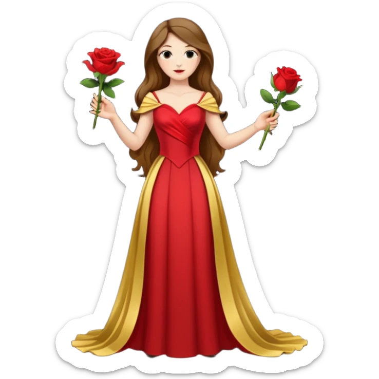 woman opera singer singing with long brown hair and golden dress, entire body, withou microfone, with a rose in right hand sticker