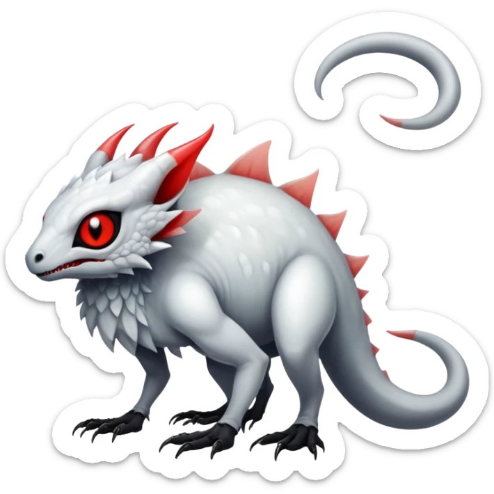 a translucent white with black belly and red eyes exotic edgy vernid-fionbri-creature full body sticker