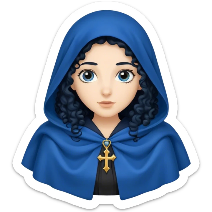 Mujer hebrea con manto azul y pelo largo negro rizado y con la cabeza tapada con un velo y la cara de raza blanca sticker