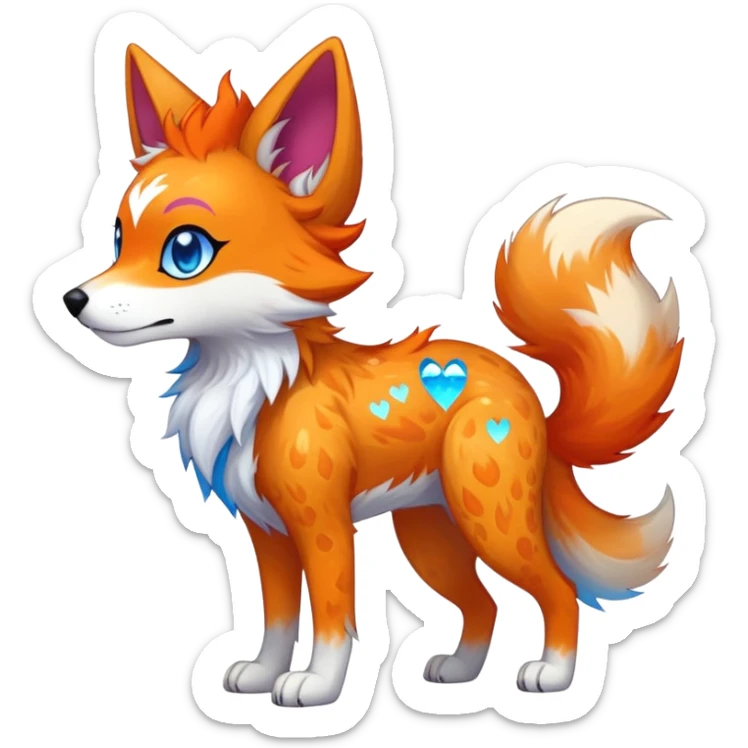 Vibrant edgy Falvie-Fionbri-creature-sparkle-canine-fursona, full body, with random markings sticker