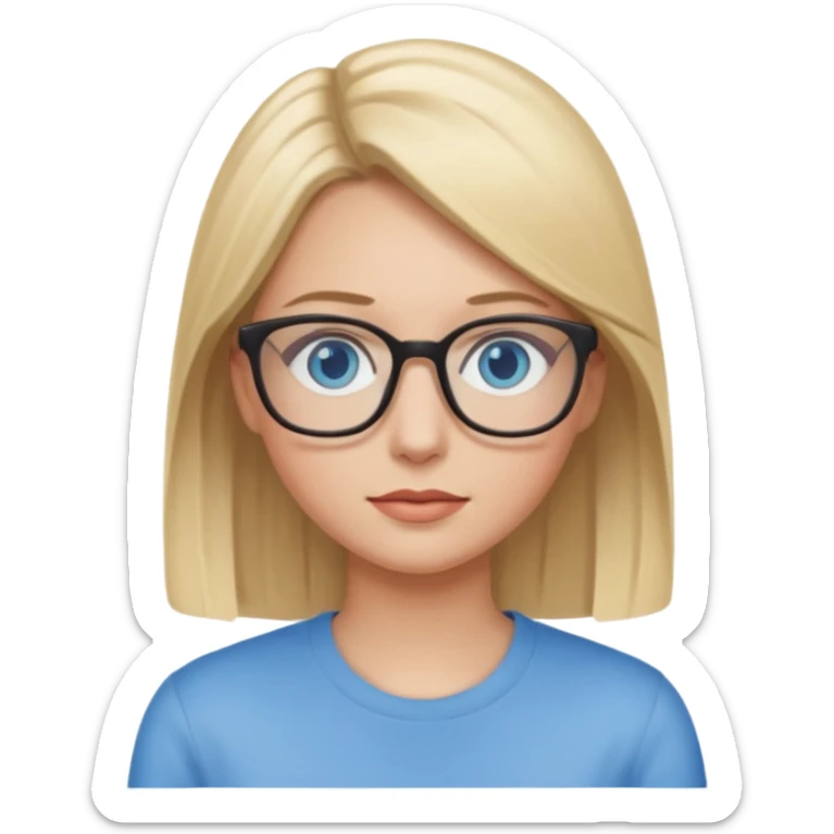 woman with straight blonde hair, blue eyes, and glasses emoji sticker