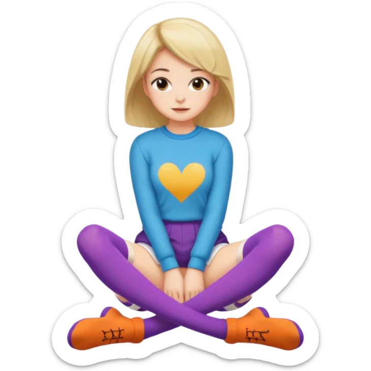 Cute girl thigh high socks sitting legs out, colorful clothes sticker