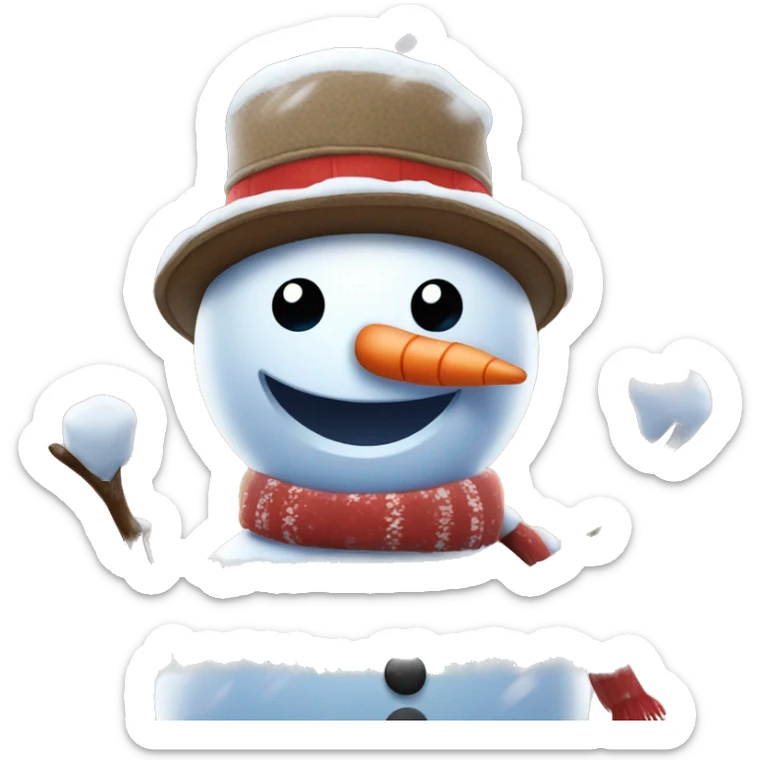 Snowman with a background of snowfall and hut with a warm Christmas vibe to it  sticker