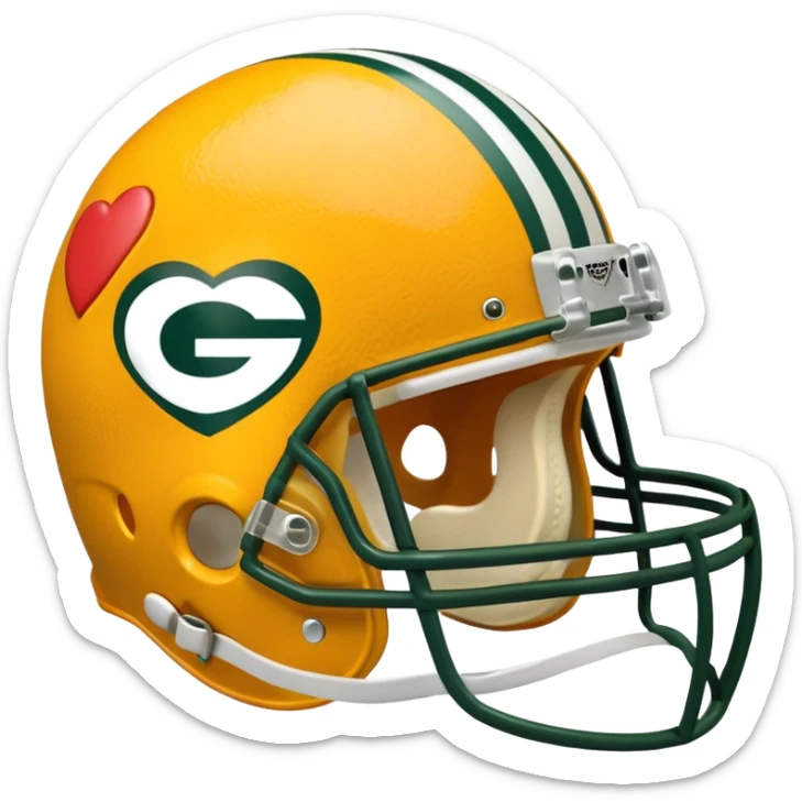 Green Bay packers helmet with a heart near it that looks like cheese inside sticker