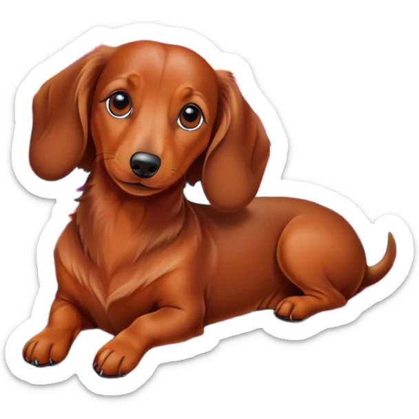 Beautiful and elegant brown red hairy dachshund laying on a colourful blanket  sticker