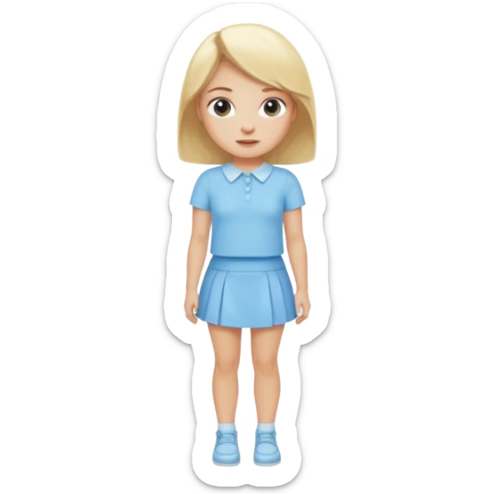 blonde woman wearing a baby blue mini skirt and a baby blue shirt sticker