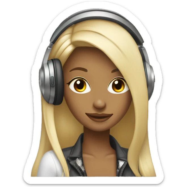 blonde dj girl straight hair with beige headphones sticker