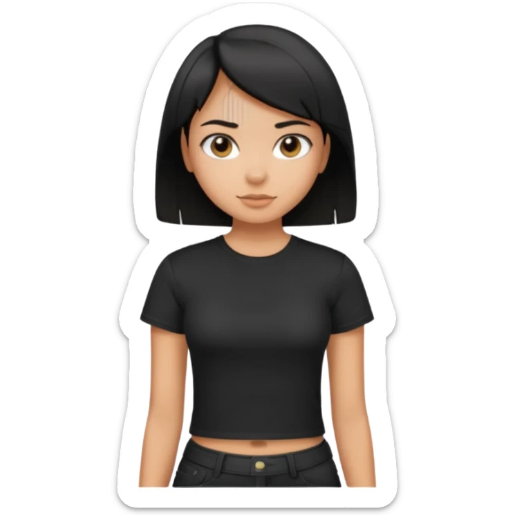 a pretty bratz girl with straight black short hair wearing a black tshirt , tan girl. waist up sticker