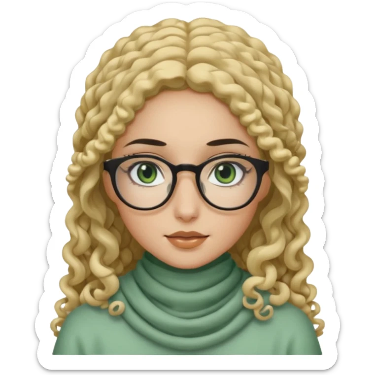 White hijabi girl with black eyes and black long hair white girl and black eyes wearing glasses and a white skin girl with curly honey hair and green eyes sticker