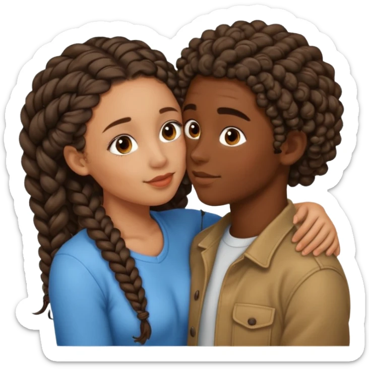 darkskin girl with braids kissing light skin boy with curly hair sticker