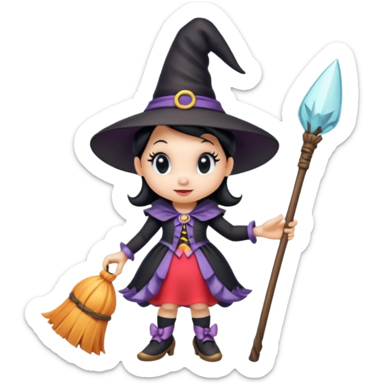 
Minnie as a witch (hat + broom)  cartoon -style/cute and transparent for a sticker sticker