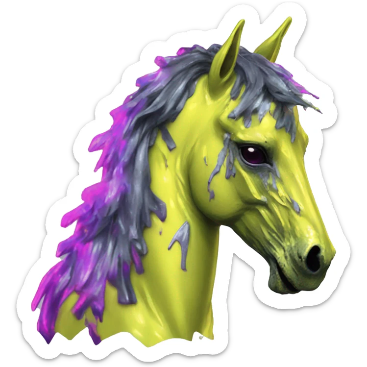 .Zombie_ Vaporwave black holographic oilslick zombie unicorn yellow caution tape graffiti Pegasus sticker
