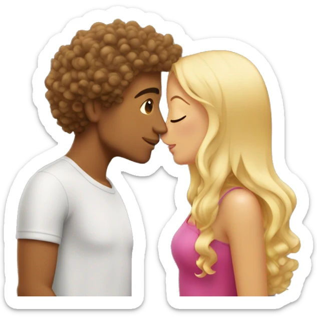 Tanned curly hair man kisses a blonde girl with straight hair  sticker