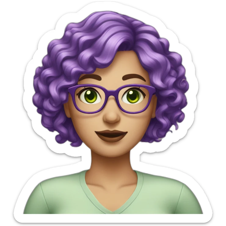 curvy-white-woman-purple-wavy-hair-green-eyes-square-glasses sticker