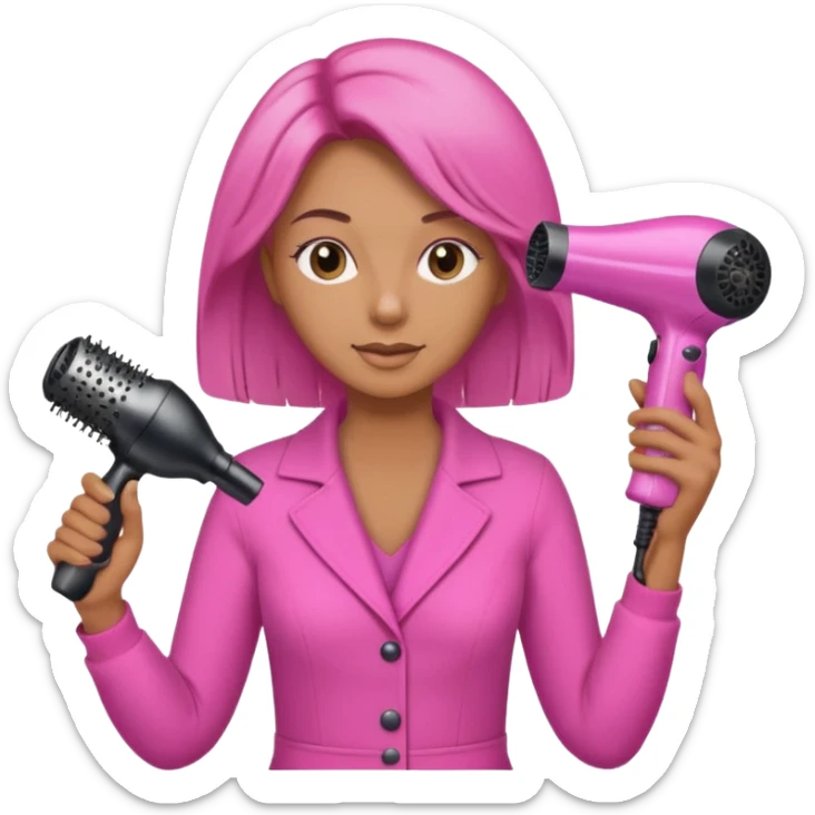 peluquera con secador de pelo y peine en la mano, vestida de rosa sticker