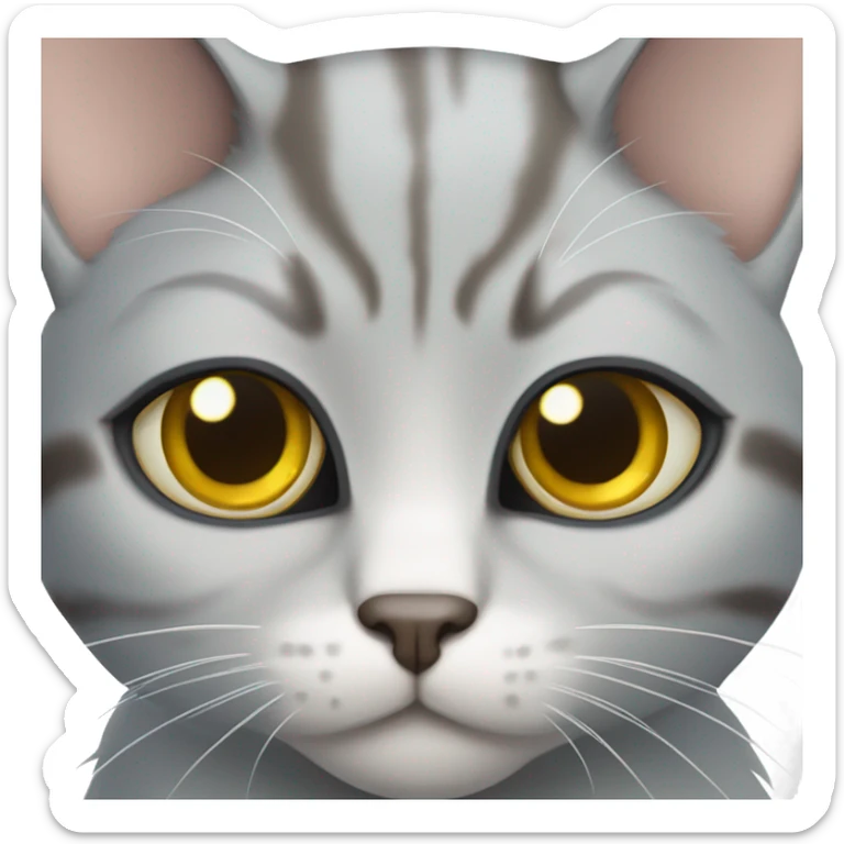 Cat of the silver chinchilla breed, white-gray color, yellow fur on the nose, brown ears, blue eyes sticker