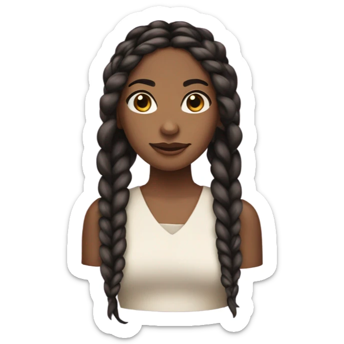 brown skin girl, with black hair, brown eyes, black knotless braids,  sticker