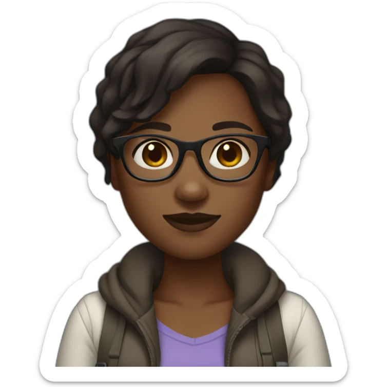 Dark skin girl with short dark brown hair and glasses  sticker