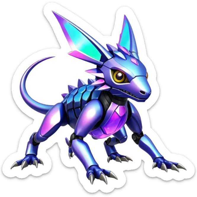 exotic shiny colorful futuristic modern cyber-Fakémon-Digimon-Trico-Vernid-creature sticker