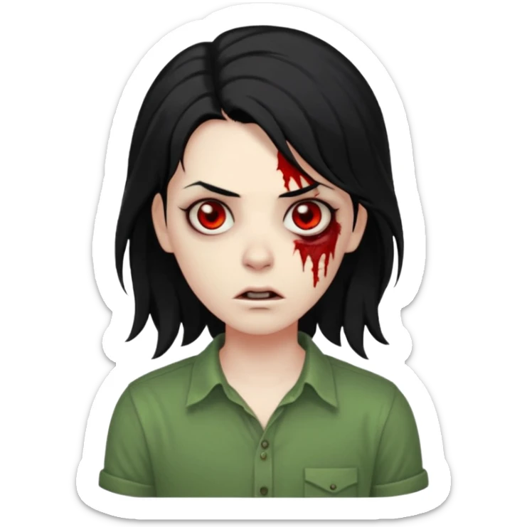 chico pelo medio largo ojos rojos y una camisa verde ,pelo negro y mas voluminoso zombie  sticker