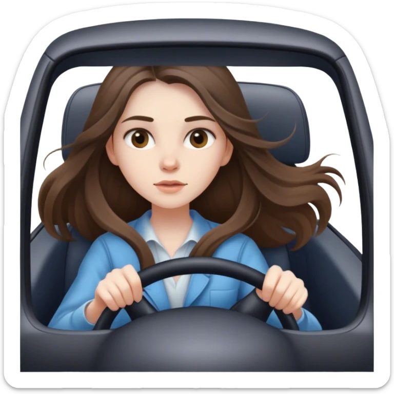 beautiful pale brunette girl with long hair driving car fast sticker