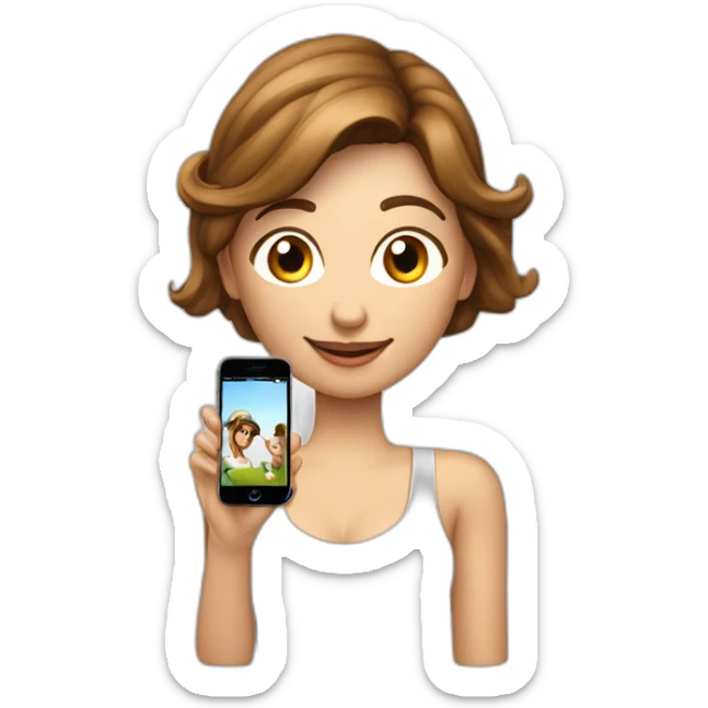 de una chica Claro castaño con reflejo rubio un jockey en la cabeza y un celular iPhone en la mano sticker