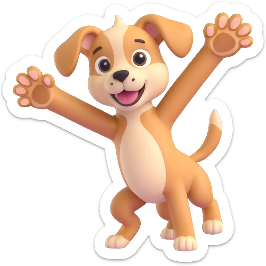 3D emoji of a puppy mid-zoomie, paws in the air, playful and energetic sticker