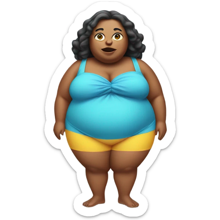 an extremely obese woman in a costume you would wear to the beach sticker