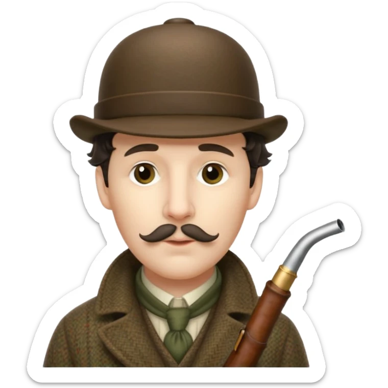 A side view of Sherlock Holmes wearing a deerstalker hat with a curved meershaum pipe held to his lips sticker