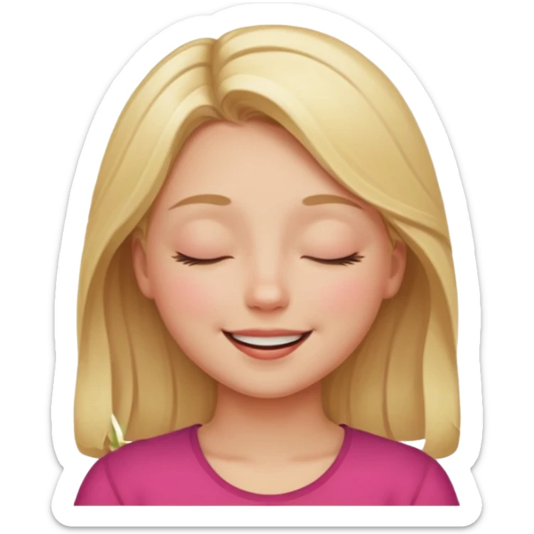 Happy blonde girl with eyes closed and mouth smiling sticker