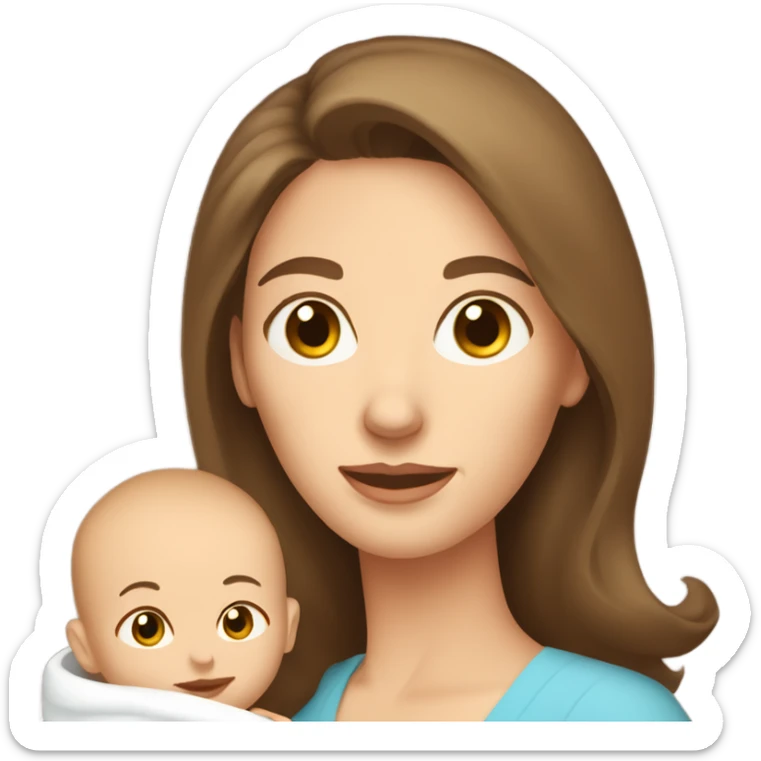 caucasian mother with brown hair, no smile,  holding newborn baby sticker