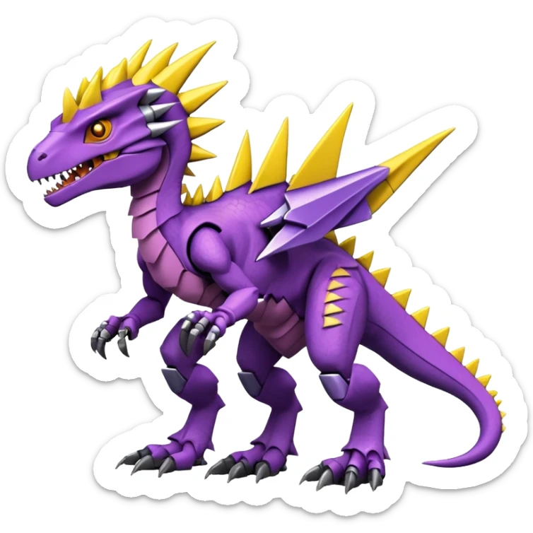 Cool Edgy Purple Yellow Digimon-Fakemon-Guilmon-Velociraptor-Dragon-Mecha full body sticker
